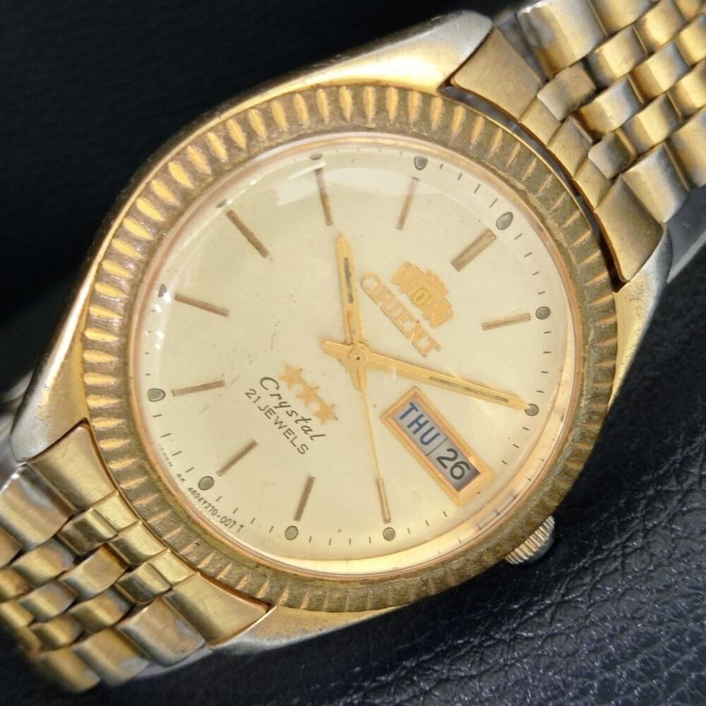 Vintage 1984 Orient Automatic Mens Gold Watch W/daydate & Gold accents